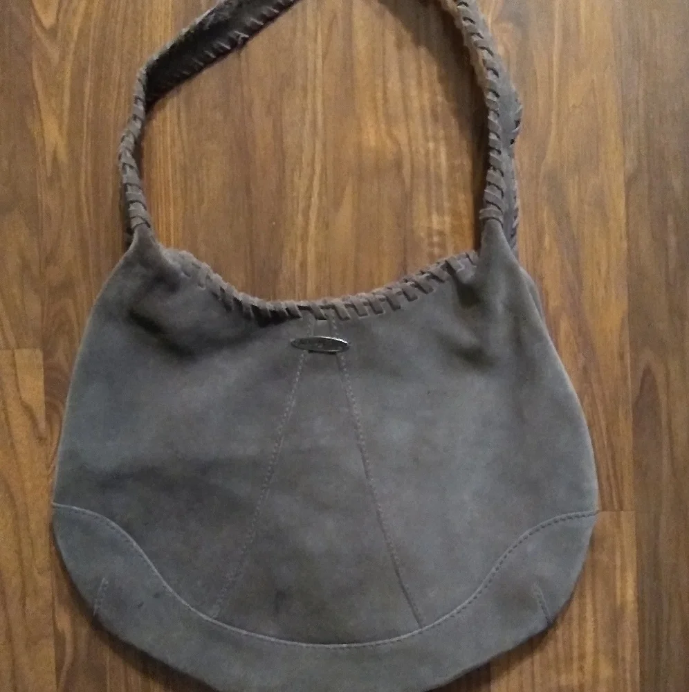 Lucky Brand Gray Suede Braided Strap Hobo Bag